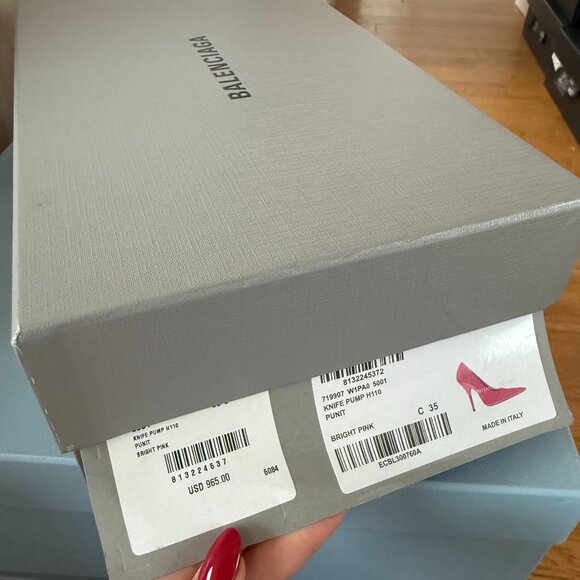 NWT Balenciaga Knife 100mm Pointed Toe Pumps Bright Pink Velvet Stilettos Sz 35 - Picture 3 of 9